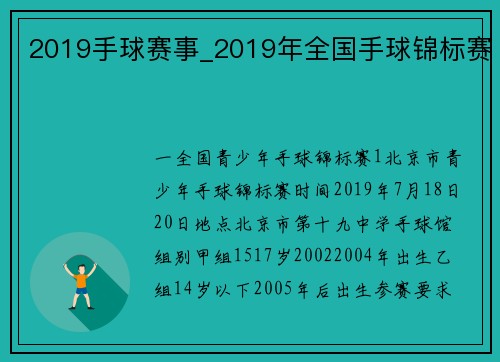 2019手球赛事_2019年全国手球锦标赛